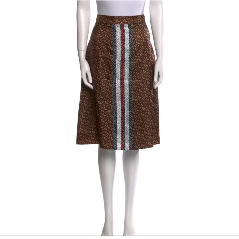 Burberry Brown A-Line Skirt with Stripes